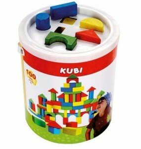 Klocki drewniane 100szt. w wiaderku z sorterem, Bino